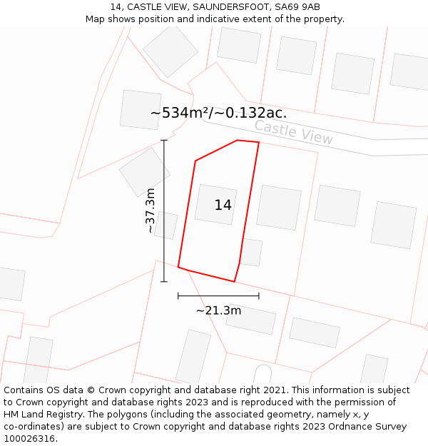 14, CASTLE VIEW, SAUNDERSFOOT, SA69 9AB: Plot and title map