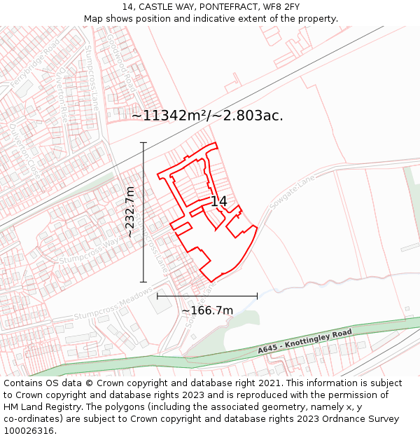 14, CASTLE WAY, PONTEFRACT, WF8 2FY: Plot and title map