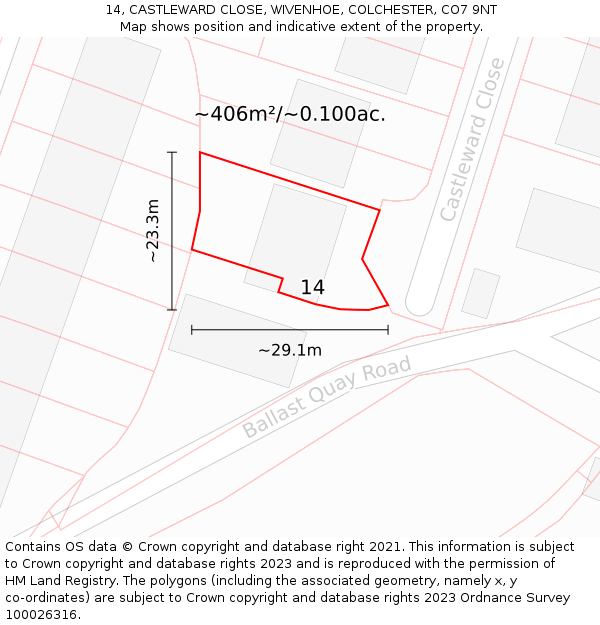 14, CASTLEWARD CLOSE, WIVENHOE, COLCHESTER, CO7 9NT: Plot and title map