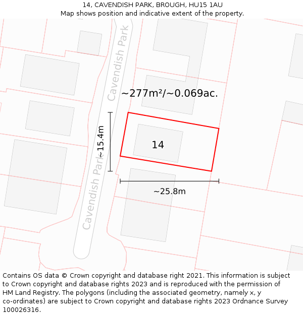 14, CAVENDISH PARK, BROUGH, HU15 1AU: Plot and title map