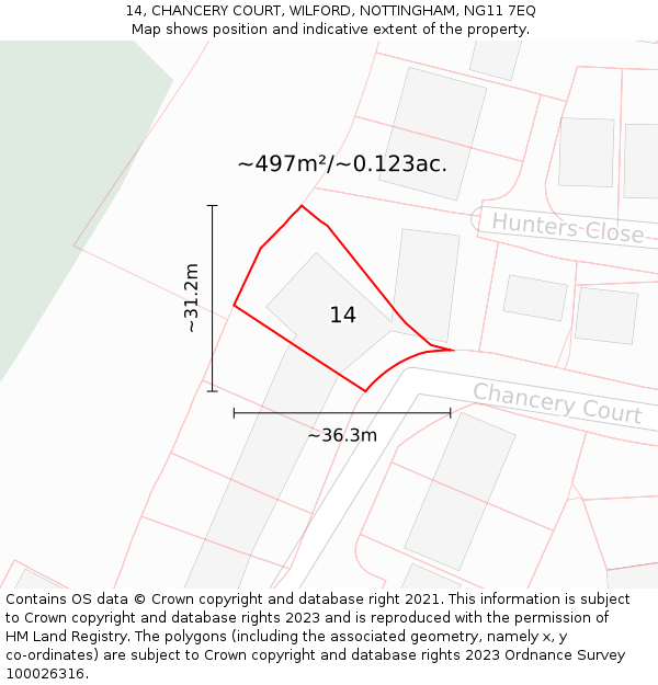 14, CHANCERY COURT, WILFORD, NOTTINGHAM, NG11 7EQ: Plot and title map