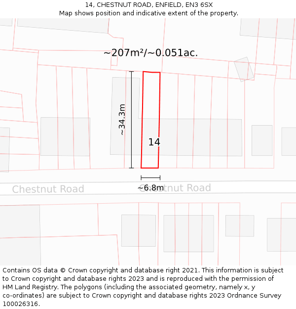 14, CHESTNUT ROAD, ENFIELD, EN3 6SX: Plot and title map