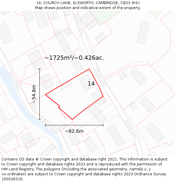14, CHURCH LANE, ELSWORTH, CAMBRIDGE, CB23 4HU: Plot and title map