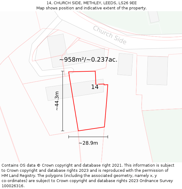 14, CHURCH SIDE, METHLEY, LEEDS, LS26 9EE: Plot and title map
