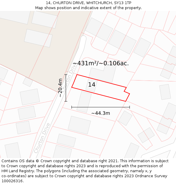 14, CHURTON DRIVE, WHITCHURCH, SY13 1TP: Plot and title map