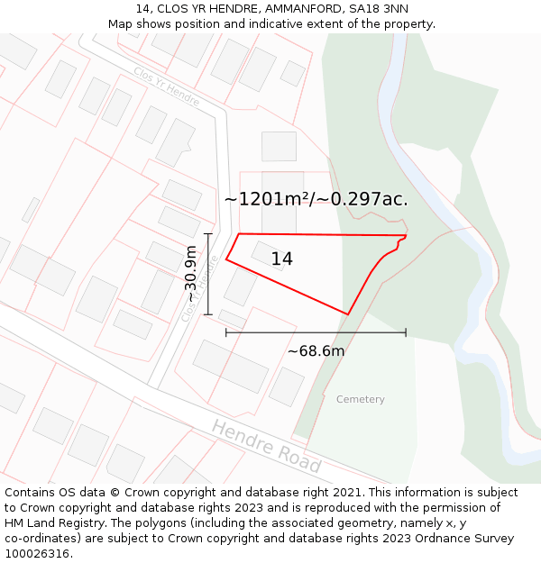 14, CLOS YR HENDRE, AMMANFORD, SA18 3NN: Plot and title map