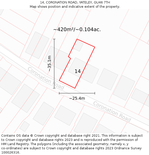 14, CORONATION ROAD, YATELEY, GU46 7TH: Plot and title map