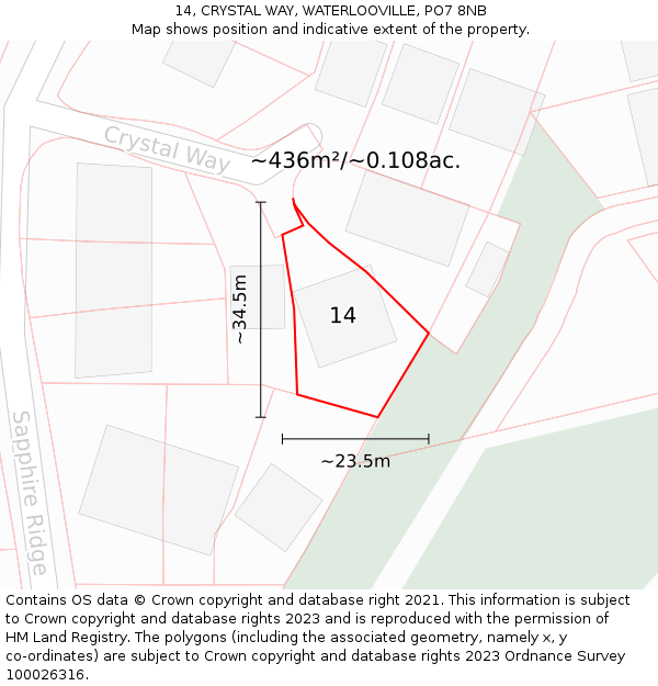 14, CRYSTAL WAY, WATERLOOVILLE, PO7 8NB: Plot and title map