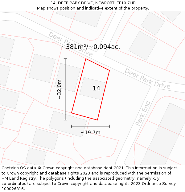 14, DEER PARK DRIVE, NEWPORT, TF10 7HB: Plot and title map