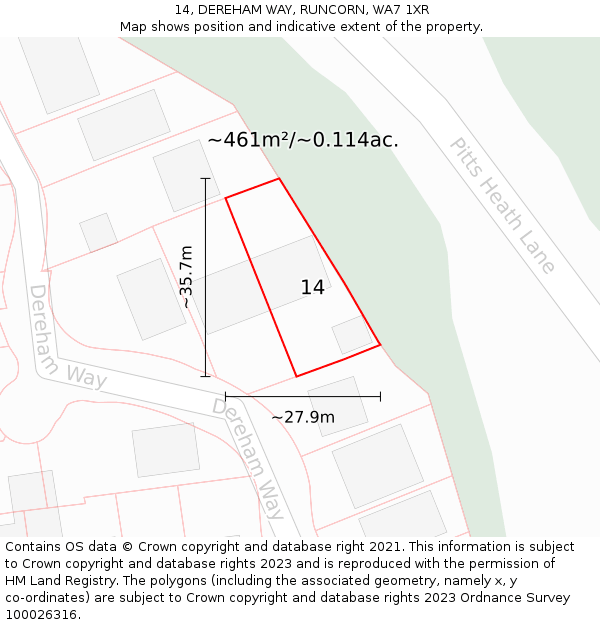 14, DEREHAM WAY, RUNCORN, WA7 1XR: Plot and title map