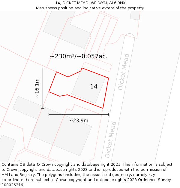 14, DICKET MEAD, WELWYN, AL6 9NX: Plot and title map