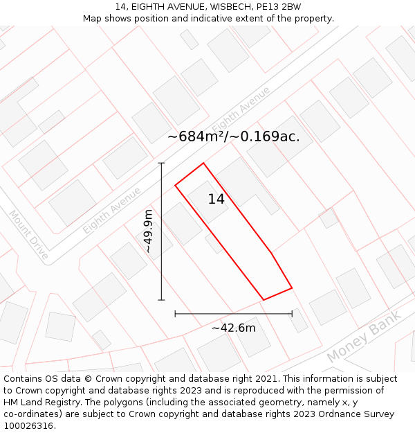 14, EIGHTH AVENUE, WISBECH, PE13 2BW: Plot and title map