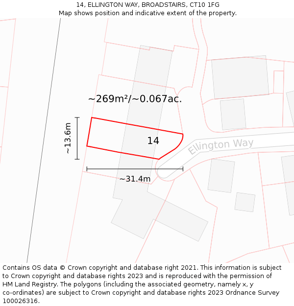 14, ELLINGTON WAY, BROADSTAIRS, CT10 1FG: Plot and title map