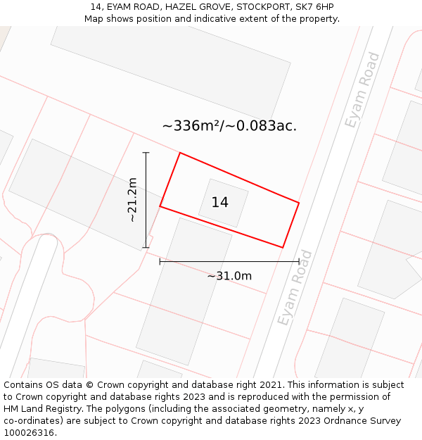 14, EYAM ROAD, HAZEL GROVE, STOCKPORT, SK7 6HP: Plot and title map