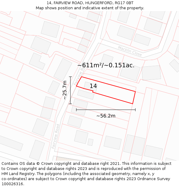 14, FAIRVIEW ROAD, HUNGERFORD, RG17 0BT: Plot and title map