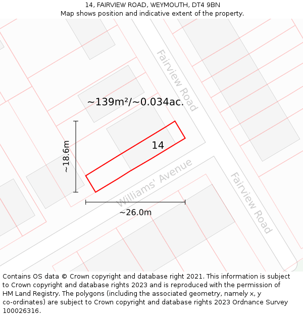 14, FAIRVIEW ROAD, WEYMOUTH, DT4 9BN: Plot and title map