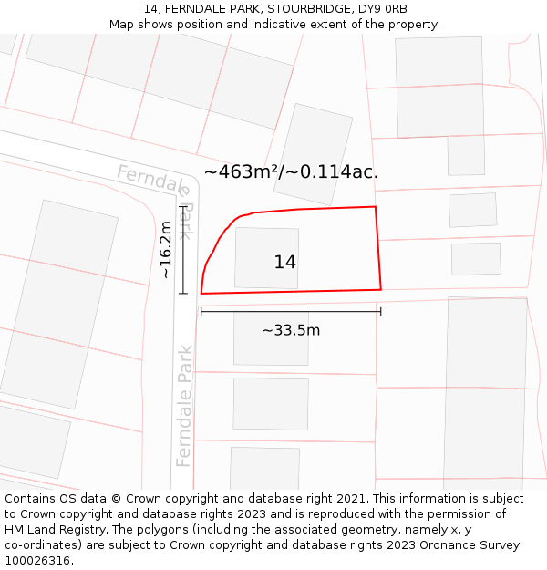 14, FERNDALE PARK, STOURBRIDGE, DY9 0RB: Plot and title map