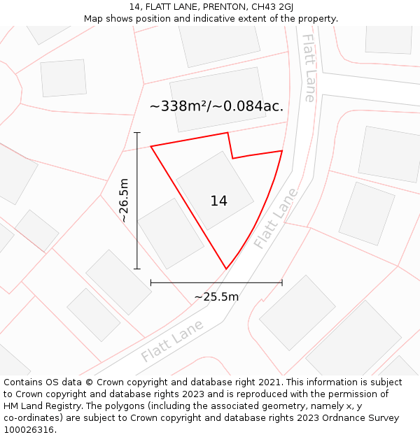 14, FLATT LANE, PRENTON, CH43 2GJ: Plot and title map