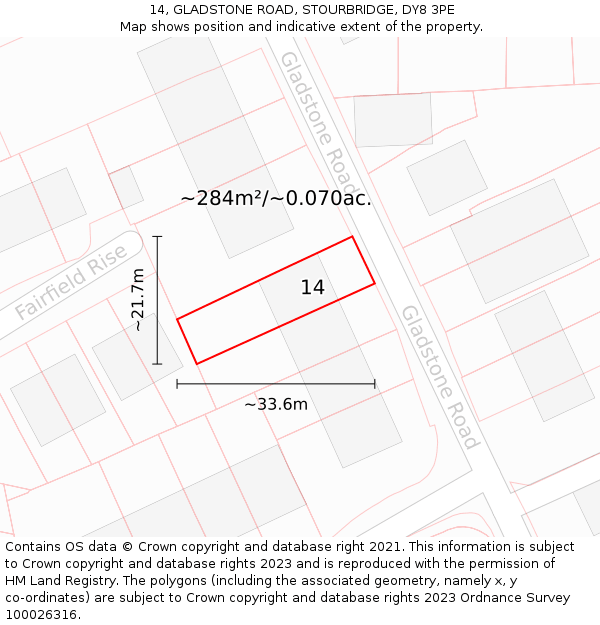 14, GLADSTONE ROAD, STOURBRIDGE, DY8 3PE: Plot and title map