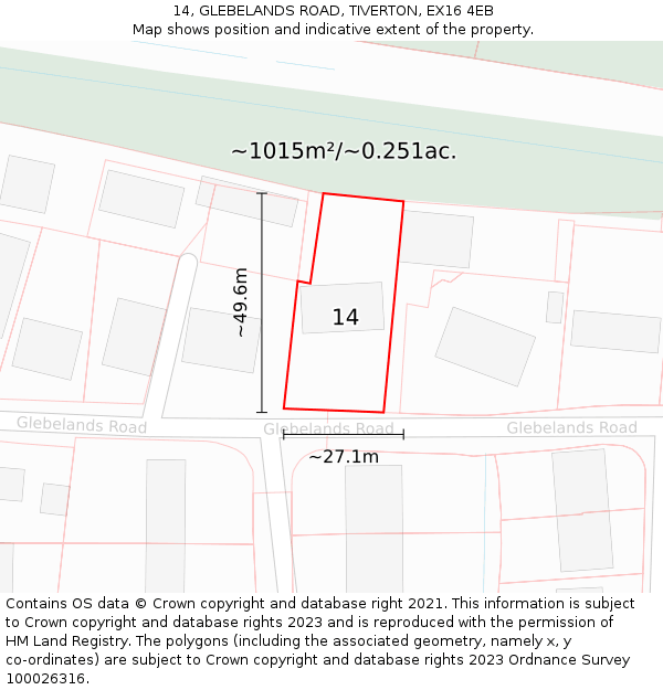 14, GLEBELANDS ROAD, TIVERTON, EX16 4EB: Plot and title map