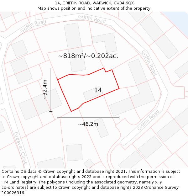 14, GRIFFIN ROAD, WARWICK, CV34 6QX: Plot and title map