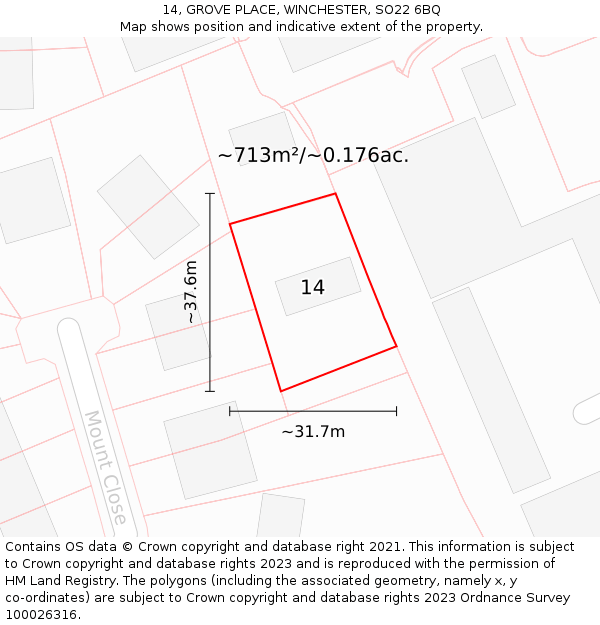 14, GROVE PLACE, WINCHESTER, SO22 6BQ: Plot and title map