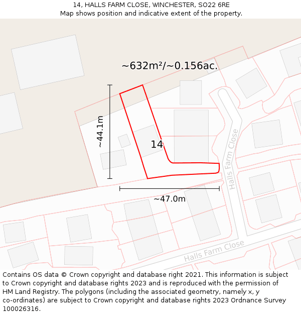 14, HALLS FARM CLOSE, WINCHESTER, SO22 6RE: Plot and title map