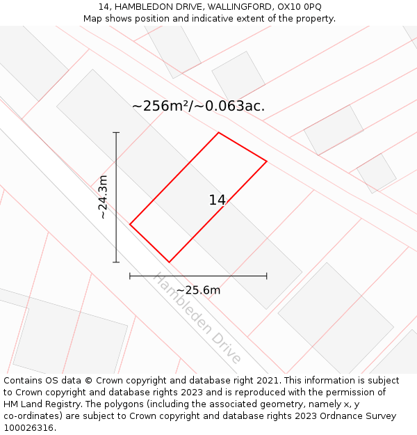 14, HAMBLEDON DRIVE, WALLINGFORD, OX10 0PQ: Plot and title map