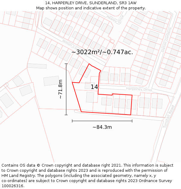 14, HARPERLEY DRIVE, SUNDERLAND, SR3 1AW: Plot and title map