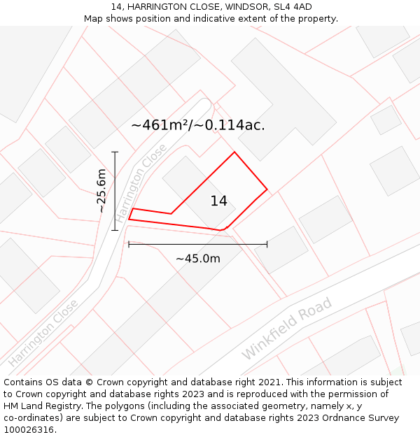 14, HARRINGTON CLOSE, WINDSOR, SL4 4AD: Plot and title map