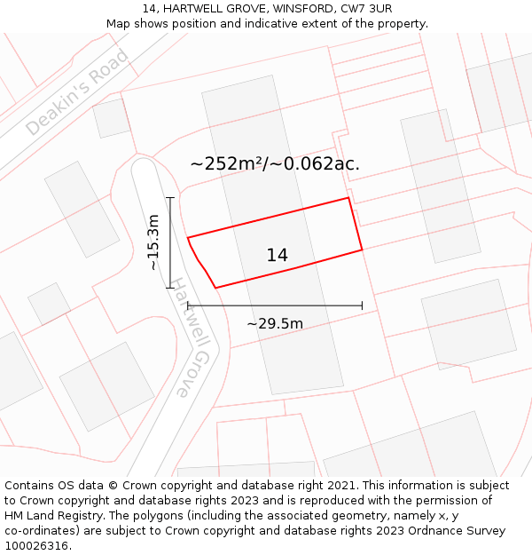 14, HARTWELL GROVE, WINSFORD, CW7 3UR: Plot and title map