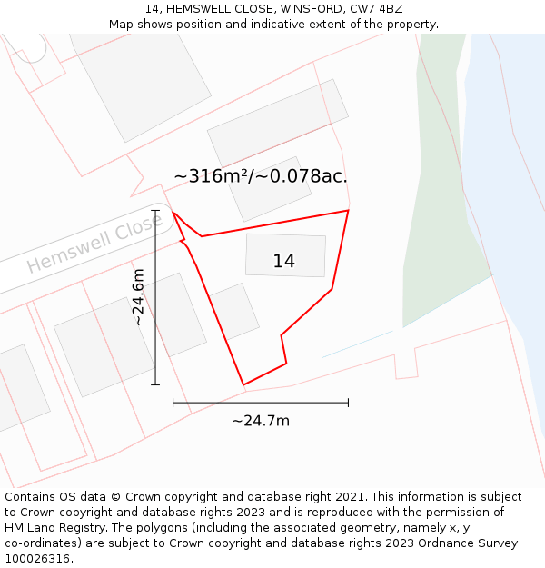 14, HEMSWELL CLOSE, WINSFORD, CW7 4BZ: Plot and title map