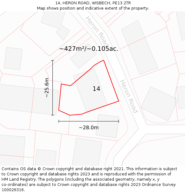 14, HERON ROAD, WISBECH, PE13 2TR: Plot and title map