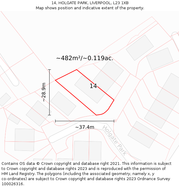 14, HOLGATE PARK, LIVERPOOL, L23 1XB: Plot and title map