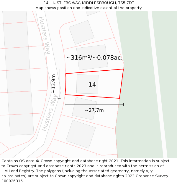 14, HUSTLERS WAY, MIDDLESBROUGH, TS5 7DT: Plot and title map