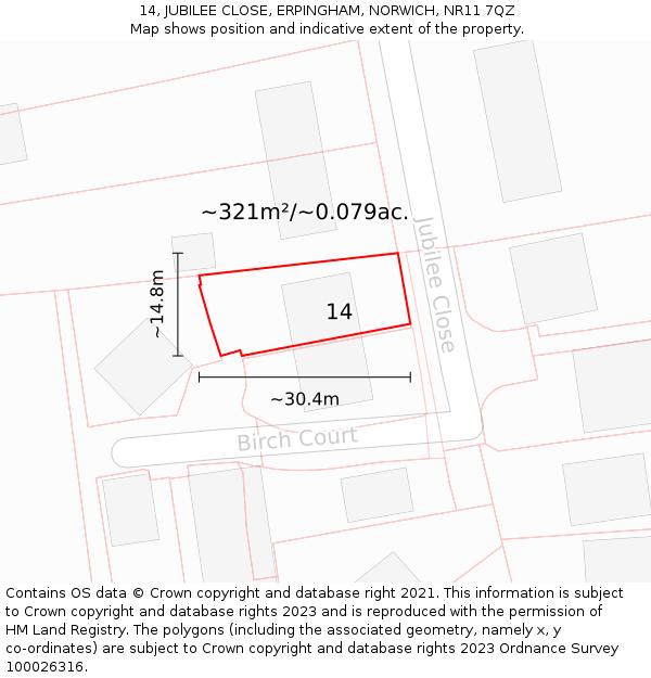 14, JUBILEE CLOSE, ERPINGHAM, NORWICH, NR11 7QZ: Plot and title map