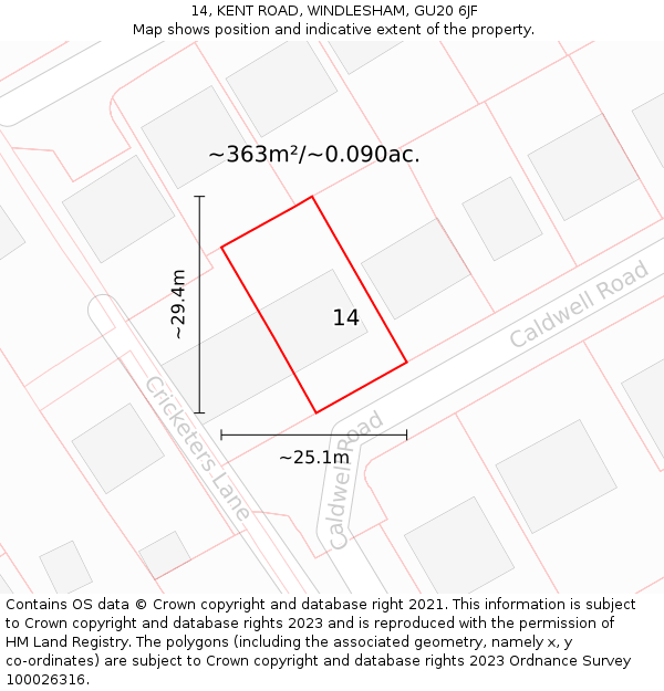 14, KENT ROAD, WINDLESHAM, GU20 6JF: Plot and title map