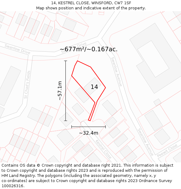 14, KESTREL CLOSE, WINSFORD, CW7 1SF: Plot and title map