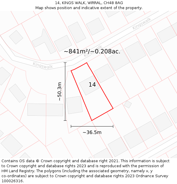 14, KINGS WALK, WIRRAL, CH48 8AG: Plot and title map