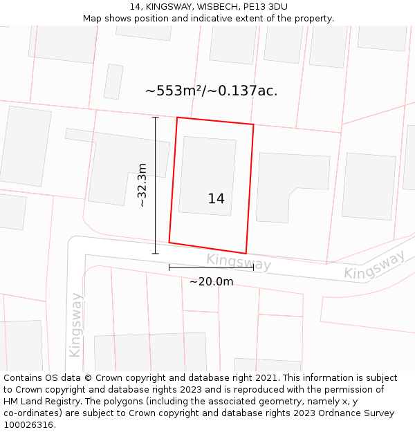 14, KINGSWAY, WISBECH, PE13 3DU: Plot and title map