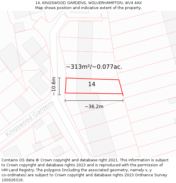 14, KINGSWOOD GARDENS, WOLVERHAMPTON, WV4 4AX: Plot and title map