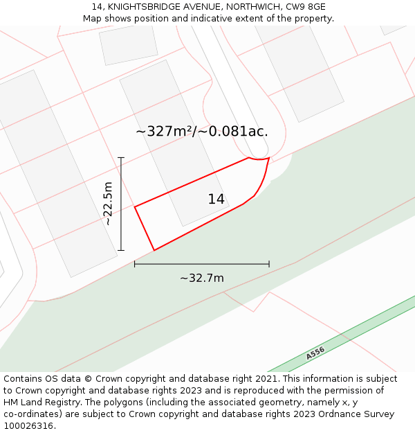 14, KNIGHTSBRIDGE AVENUE, NORTHWICH, CW9 8GE: Plot and title map