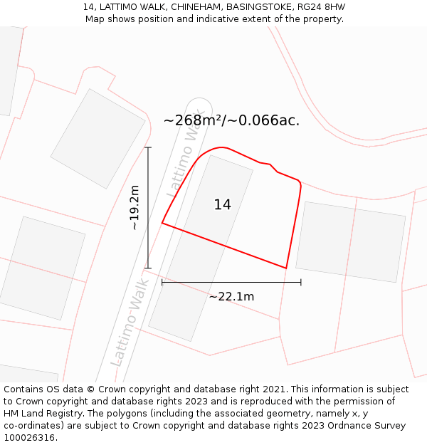 14, LATTIMO WALK, CHINEHAM, BASINGSTOKE, RG24 8HW: Plot and title map