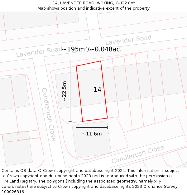 14, LAVENDER ROAD, WOKING, GU22 8AY: Plot and title map