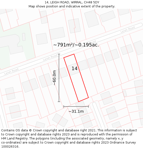 14, LEIGH ROAD, WIRRAL, CH48 5DY: Plot and title map