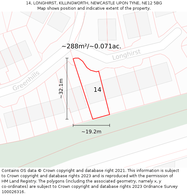 14, LONGHIRST, KILLINGWORTH, NEWCASTLE UPON TYNE, NE12 5BG: Plot and title map