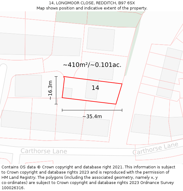 14, LONGMOOR CLOSE, REDDITCH, B97 6SX: Plot and title map