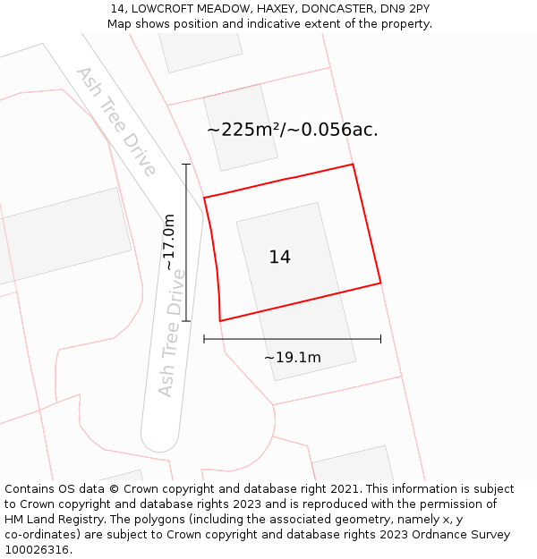 14, LOWCROFT MEADOW, HAXEY, DONCASTER, DN9 2PY: Plot and title map