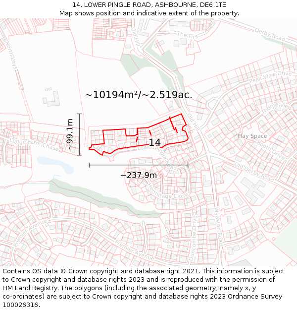 14, LOWER PINGLE ROAD, ASHBOURNE, DE6 1TE: Plot and title map