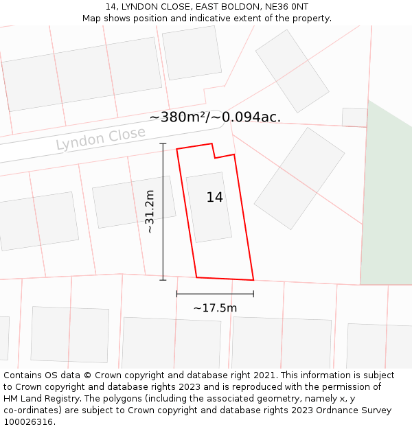 14, LYNDON CLOSE, EAST BOLDON, NE36 0NT: Plot and title map